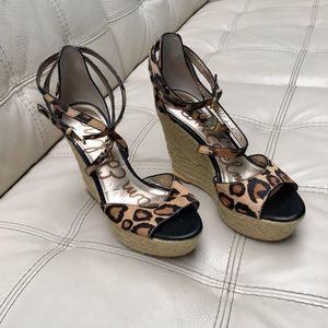 Sam Edelman Straw and Calfskin Platform Wedges